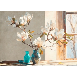 Tableau sur toile, Vase avec magnolia en fleurs de Remy Dellal