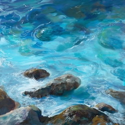 Canvas with blue sea, Just dip your toe in by Nel Whatmore
