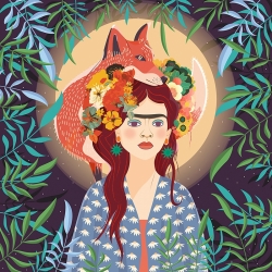 Modern Frida print, Goddess of a Magic Moon by Much Toons