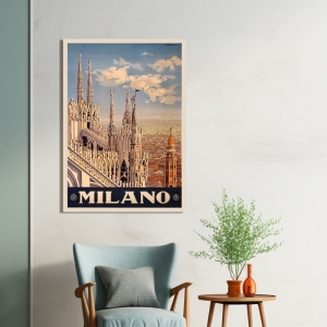 Quadro con poster vintage e stampa su tela, Milano