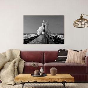 Kunstdruck, Leuchtturm im Mittelmeer (BW), Pangea Images