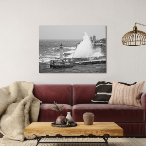 Art print and canvas, Lighthouse in the Storm (B&W)
