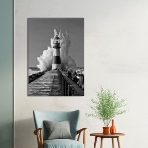Kunstdruck, Leinwandbild, Leuchtturm im Mittelmeer (Detail, B&W)