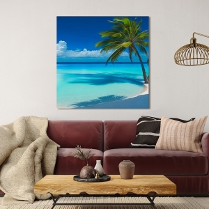 Cuadro en lienzo y lámina, Palmera en la playa tropical de Dario Marzi