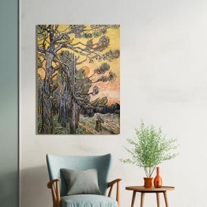 Tableau sur toile, affiche, Pins au coucher du soleil de van Gogh