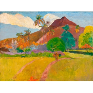 Quadro, stampa su tela, Paesaggio di Tahiti di Paul Gauguin