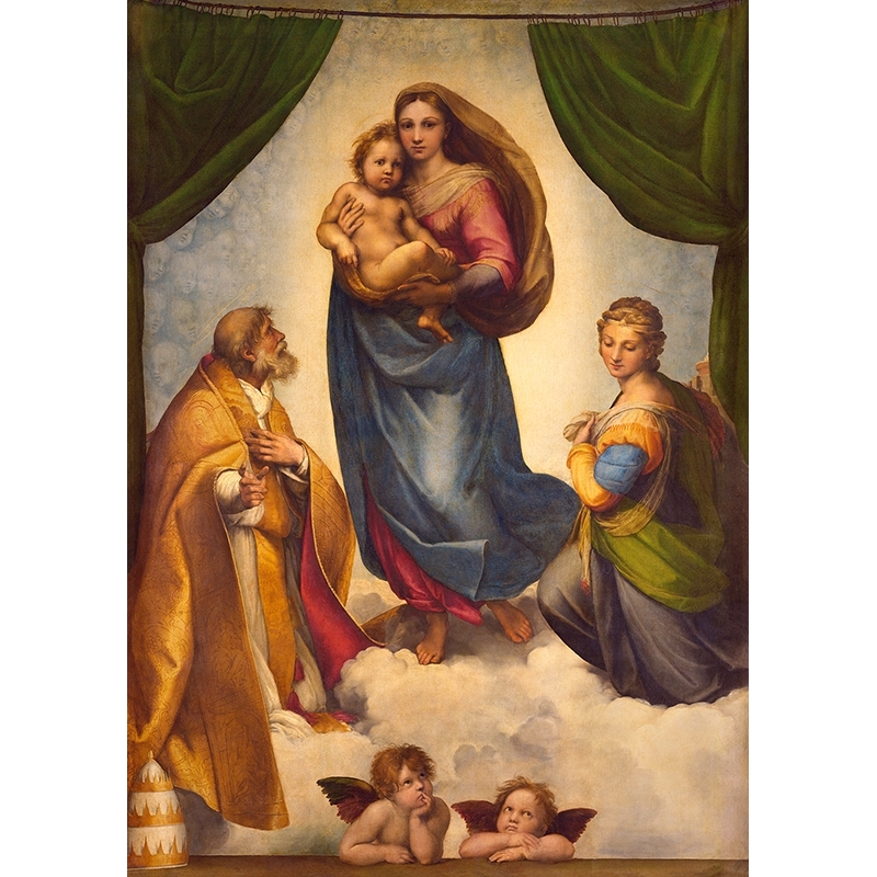 Cuadro en lienzo y lámina, La Madonna Sixtina de Raffaello