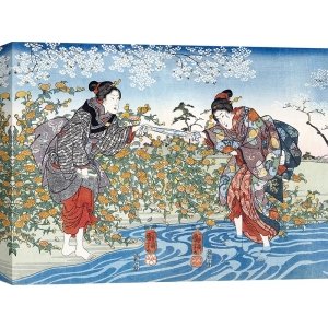 Japanese girls by Ide Tama River, art print by Kuniyoshi Utagawa