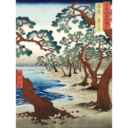 Cuadro Hiroshige, Playa de Maiko en la provincia de Harima 