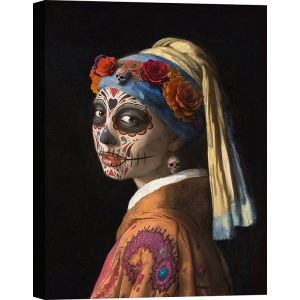 Tableau mexicain, crâne, Calavera Fille à la perle de Steven Hill