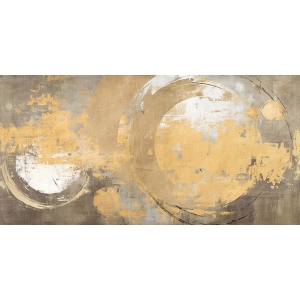 Abstraktes goldenes Leinwandbild, Goldene Planeten, Jim Stone