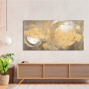 Tableau abstrait doré sur toile, Planètes d'or de Jim Stone