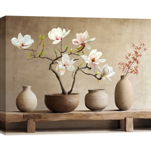 Art print, Terracotta vases and magnolia branch, Remy Dellal