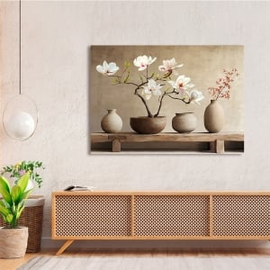 Quadro con Vasi in terracotta e ramo di magnolia