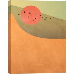 Nordic print, sun and birds, Wish of Good Fortune I