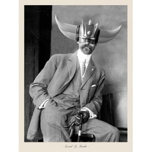 Vintage photo print with Goldrake mask, Lord G. Drake