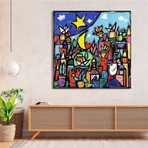 Colorful print and canvas, Happiness in the city by Wallas