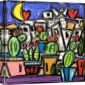 Tableau sur toile multicolore, Le jardin des cactus de Wallas