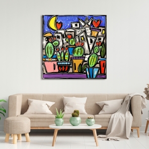 Tableau sur toile multicolore, Le jardin des cactus de Wallas