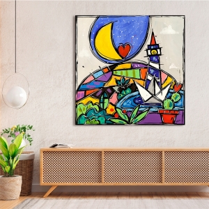 Art print and canvas, The big blue lighthouse by Wallas