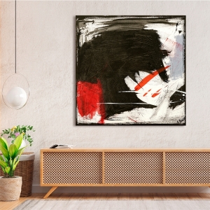 Tableau abstrait noir, blanc, rouge, Black Sound I de H. Romero