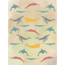 Whales art print and canvas, Wildlife pattern IV (multicolor)