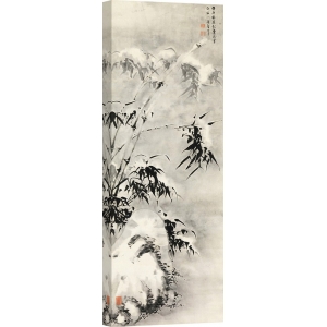 Cuadro japoneses en canvas. Anónimo, Bambú y roca en la nieve