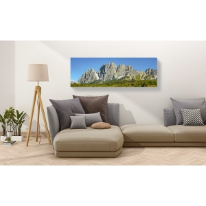 Wall art print and canvas. Krahmer, Pomagagnon and larches in autumn, Cortina d'Ampezzo, Dolomites, Italy