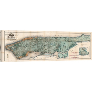 Quadro, stampa su tela. Mappa di Manhattan, 1865