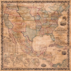 Quadro, stampa su tela. Mappa degli Stati Uniti, 1856
