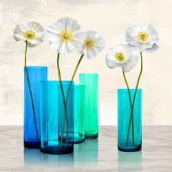Tableau floral sur toile. Coquelicots dans des vases en cristal (Aqua I)