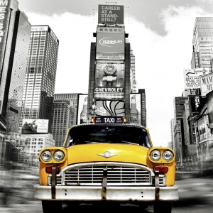 Quadro, stampa su tela. Julian Lauren, Vintage Taxi a Times Square, New York (dettaglio)