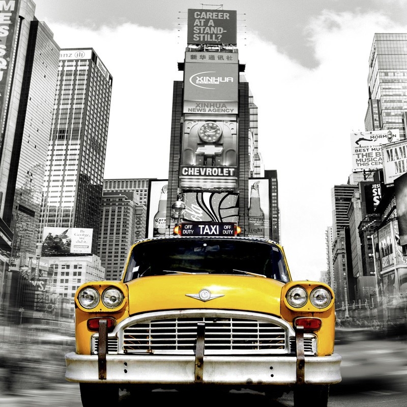 Quadro, stampa su tela. Julian Lauren, Vintage Taxi a Times Square, New York (dettaglio)