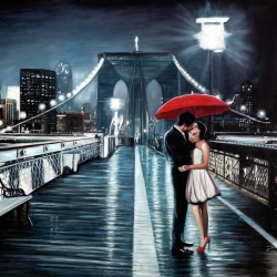 Cuadro romantico en canvas. Benson, Beso sobre el puente de Brooklyn