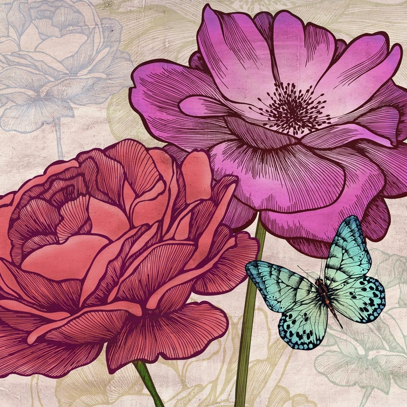 Leinwandbilder. Eve C. Grant, Rosen und Schmetterlinge (detail)
