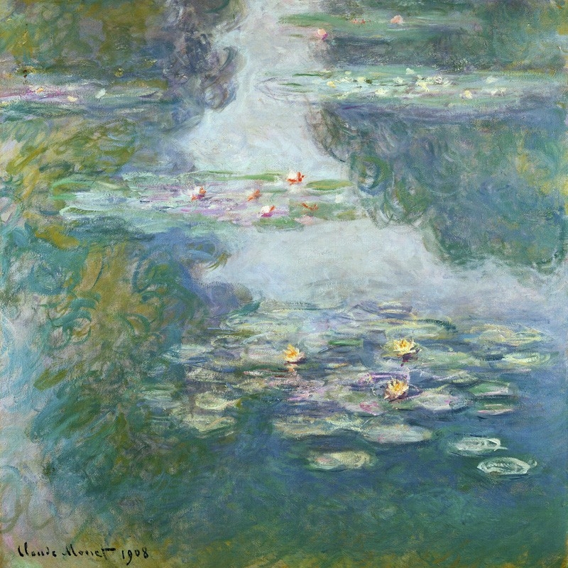 Ninfee Printed Paintings Stampa su Tela : Claude Monet 60x40cm 