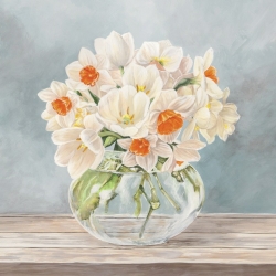 Tableau sur toile. Remy Dellal, Fleurs et Vases Aquamarine II