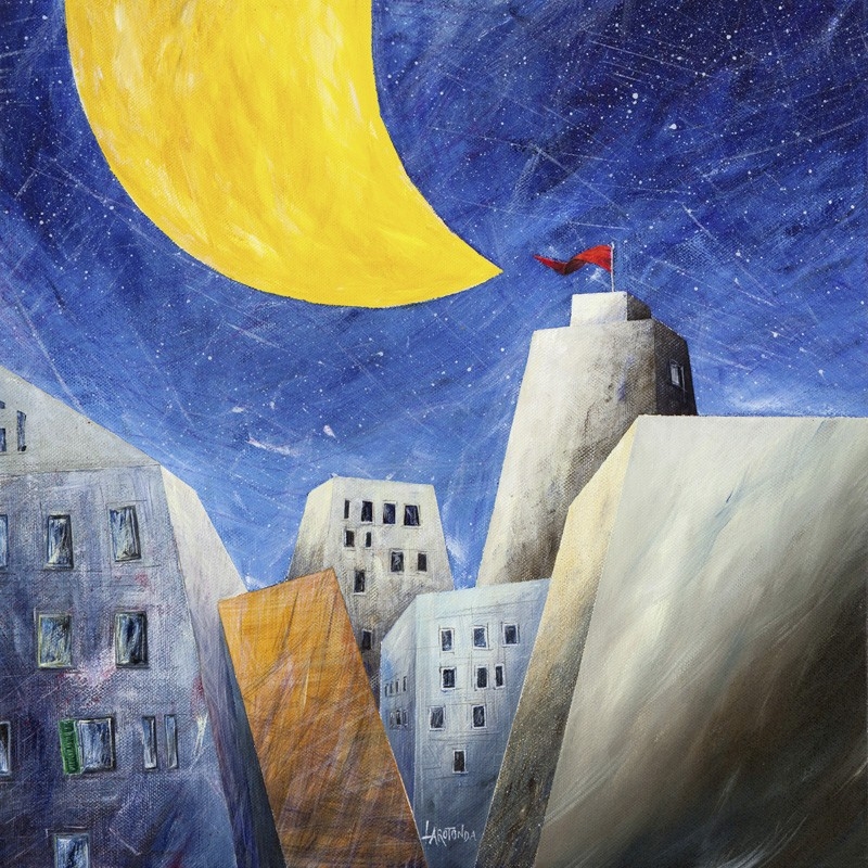 Wall art print and canvas. Donato Larotonda, Under a big, yellow moon
