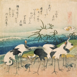 Wall art print and canvas. Hokusai, Cranes