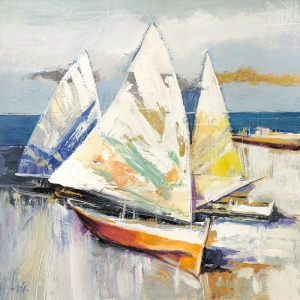 Wall art print and canvas. Luigi Florio, Boats on the beach
