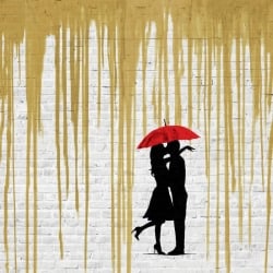 Street Art Leinwandbilder. Romance in the Rain (Gold)