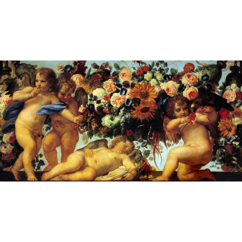 Leinwandbilder. Carlo Maratta, Amoretten und Blumen II