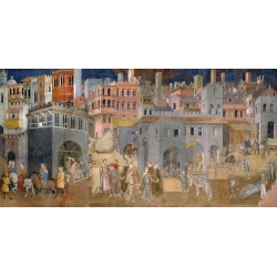 Leinwandbilder. Lorenzetti, Effekte der guten Regierung in der Stadt
