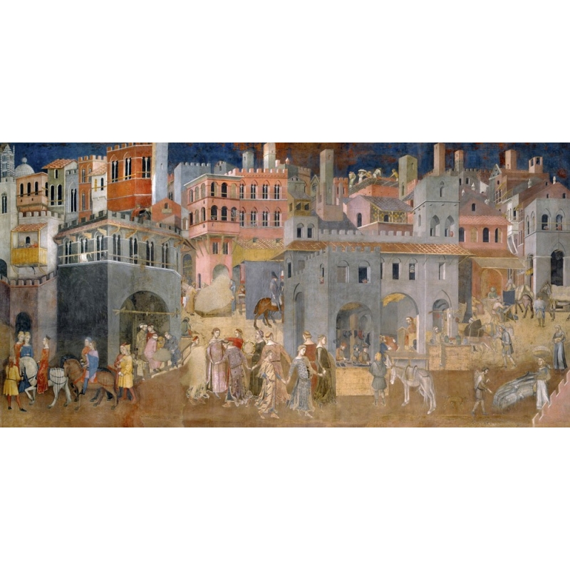 Quadro, stampa su tela. Ambrogio Lorenzetti, Gli Effetti del Buon Governo in città