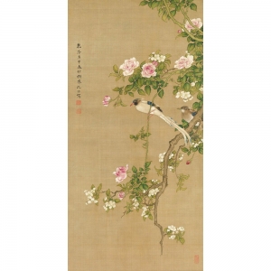 Cuadro japoneses en canvas. Anónimo, Flores y pájaros