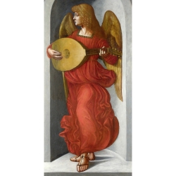 Leinwandbilder. After Leonardo da Vinci, Engel in Rot mit Laute