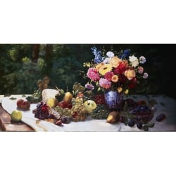 Tableau sur toile. Adam Burghardt, Vase de fleurs et de fruits