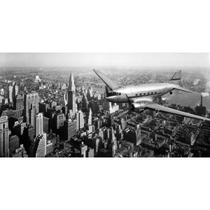 Cuadro, fotografía, en canvas. Anónimo, Avión DC-4 en vuelo sobre Manhattan, Nueva York