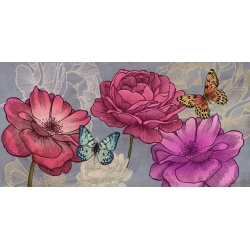 Cuadros botanica en canvas. Eve C. Grant, Rosas y mariposas (Ash)