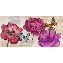 Tableau sur toile. Eve C. Grant, Roses et papillons